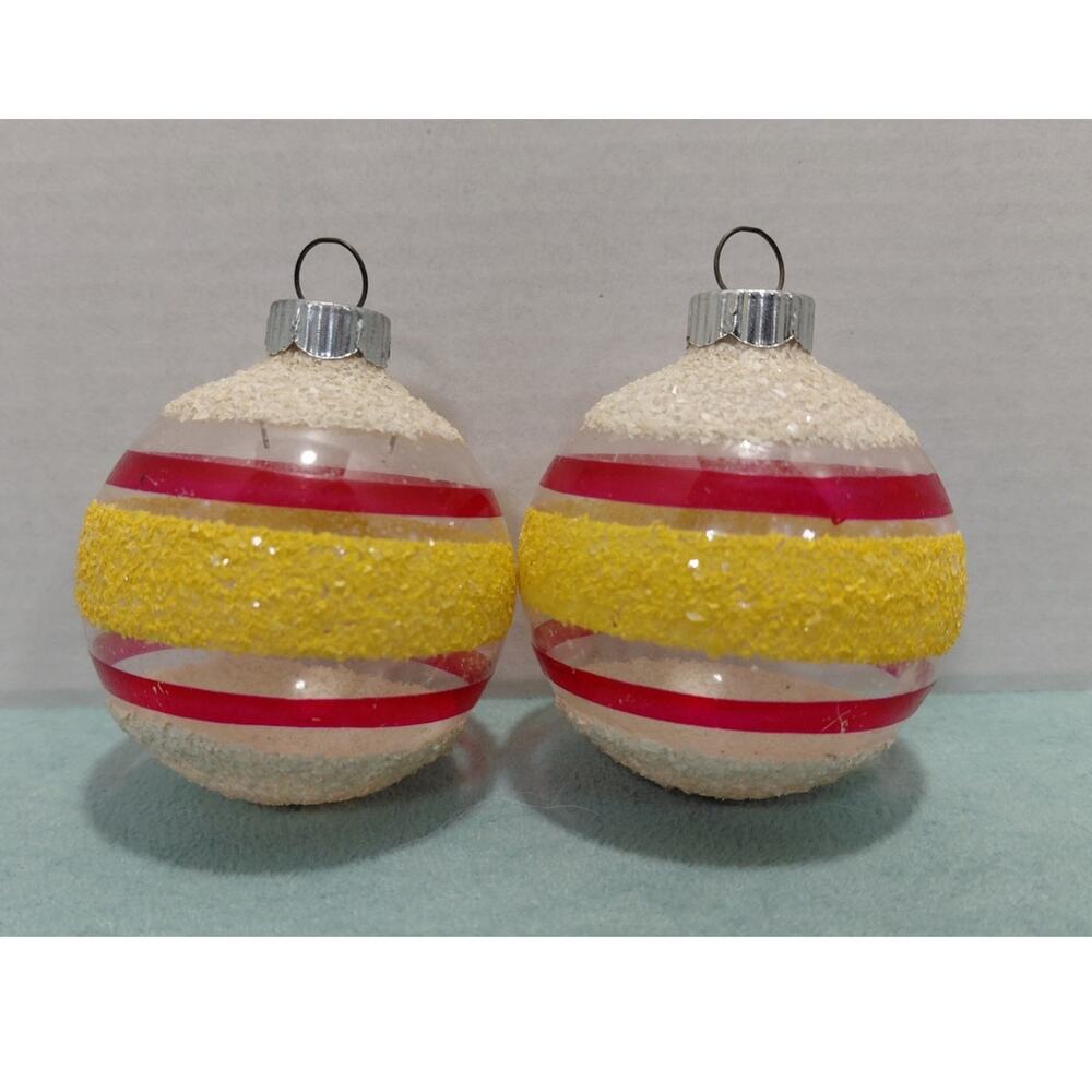 Vintage Shiny Brite Unsilvered Glass Christmas Ornament Mica Striped Made in USA